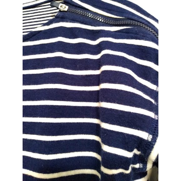 Chaps women's striped Navy and Cream Tee with shoulder zipper     Size M - Picture 4 of 6